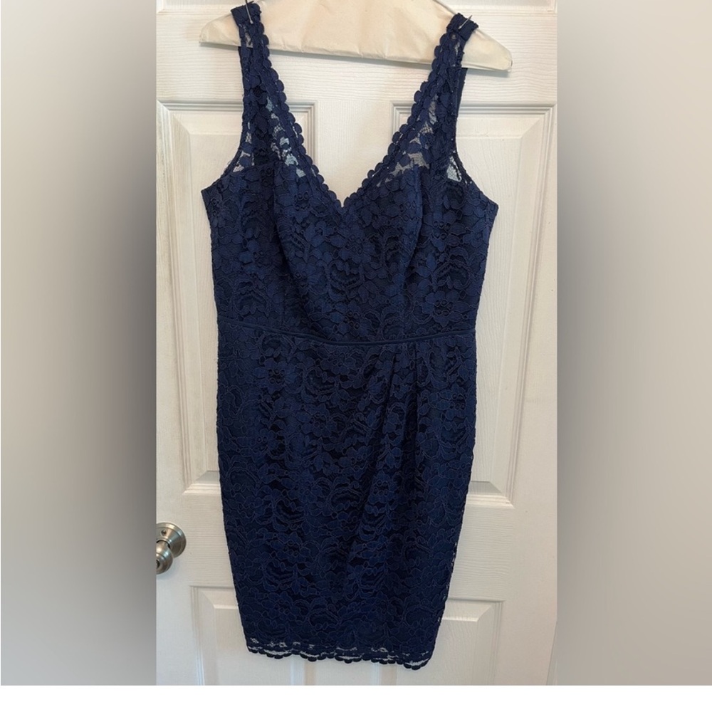 David's Bridal Navy Lace Mini Dress